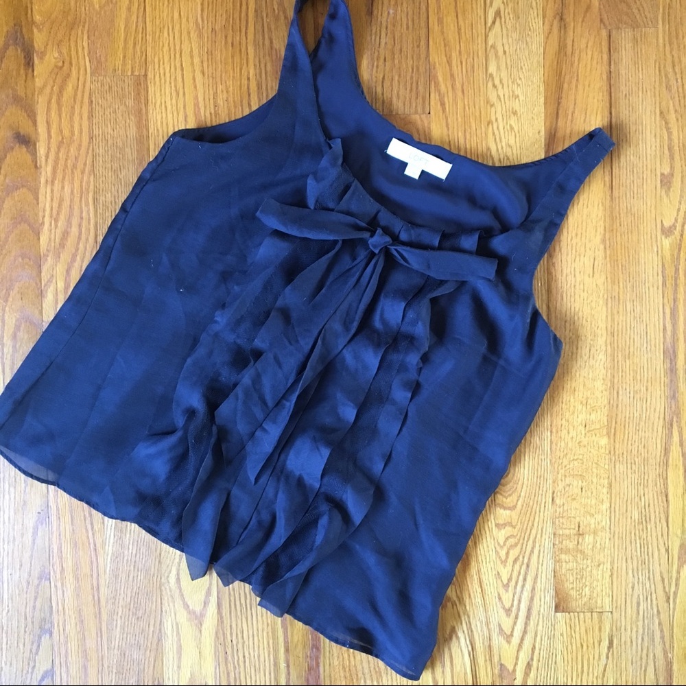 LOFT Navy Blue Ruffle Tank Blouse - Picture 3 of 6